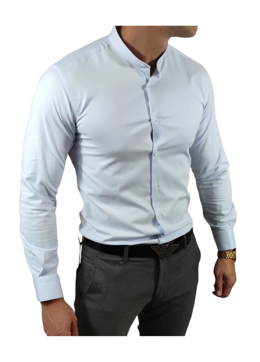 Camasa eleganta Espada Men’s Wear, slim fit, usor stralucitoare, albastru deschis, bumbac/poliester/elastan, L INTL