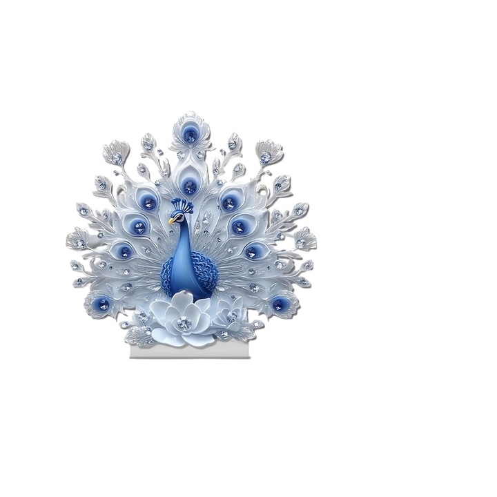 Statueta decorativa beizhisi, paun albastru și alb, 18.1x18cm