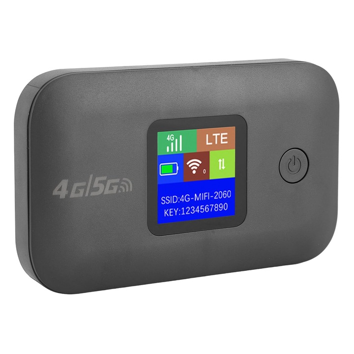 Router Wireless Portabil Poisoon, 4G, Modem WIFI de Buzunar, Cu Baterie si Sloturi de Card Conexiune Multipla Ecran LCD Conectare Pana la 10 Dispozitive Type-c，150Mbps, 3000mAh, Negru