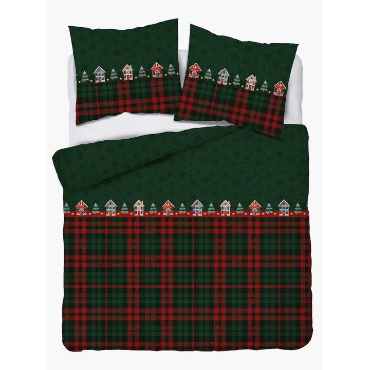 Lenjerie de pat Detexpol, verde/rosu, bumbac, 160x200 cm