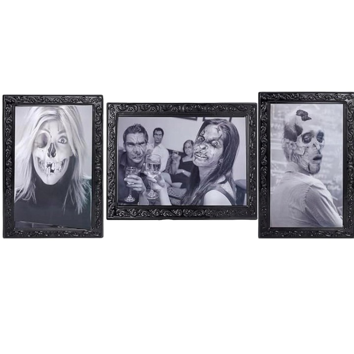 3 db 3D képkeret készlet Halloween dekorációhoz, horror hatású képekkel, 25,8x38,5cm