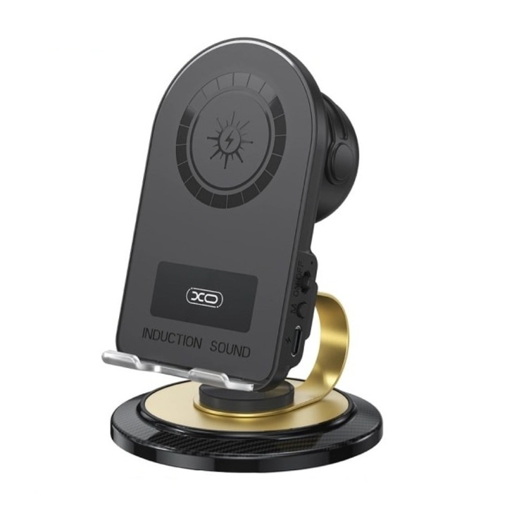 Asztali tartó 4 az 1-ben, XO F69, Bluetooth hangszóró, 15W vezeték nélküli töltés és Automata Érzékelő, Fekete