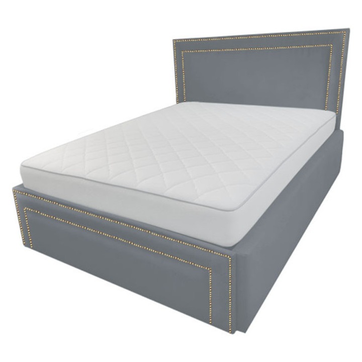 Pat tapitat Old Money, 180/200 cm, gri deschis 243, cu somiera metalica rabatabila si spatiu de depozitare