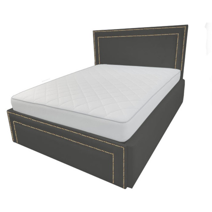 Pat tapitat Old Money, 180/200 cm, grey sky 267, cu somiera metalica rabatabila si spatiu de depozitare