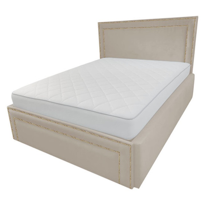 Pat tapitat Old Money, 140/200 cm, crem 251, cu somiera metalica rabatabila si spatiu de depozitare