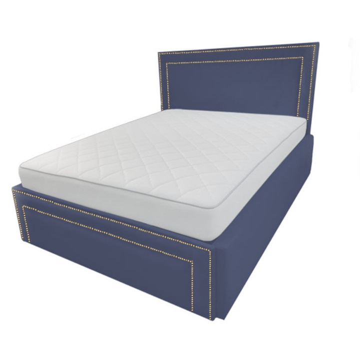 Pat tapitat Old Money, 180/200 cm, gri antracit deschis 240, cu somiera metalica rabatabila si spatiu de depozitare