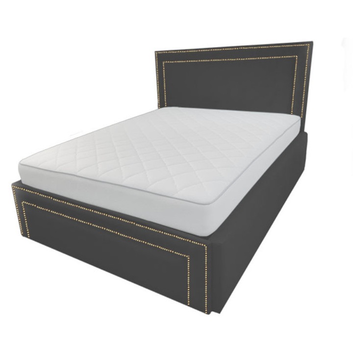 Pat tapitat Old Money, 140/200 cm, gri melange 245, cu somiera metalica rabatabila si spatiu de depozitare