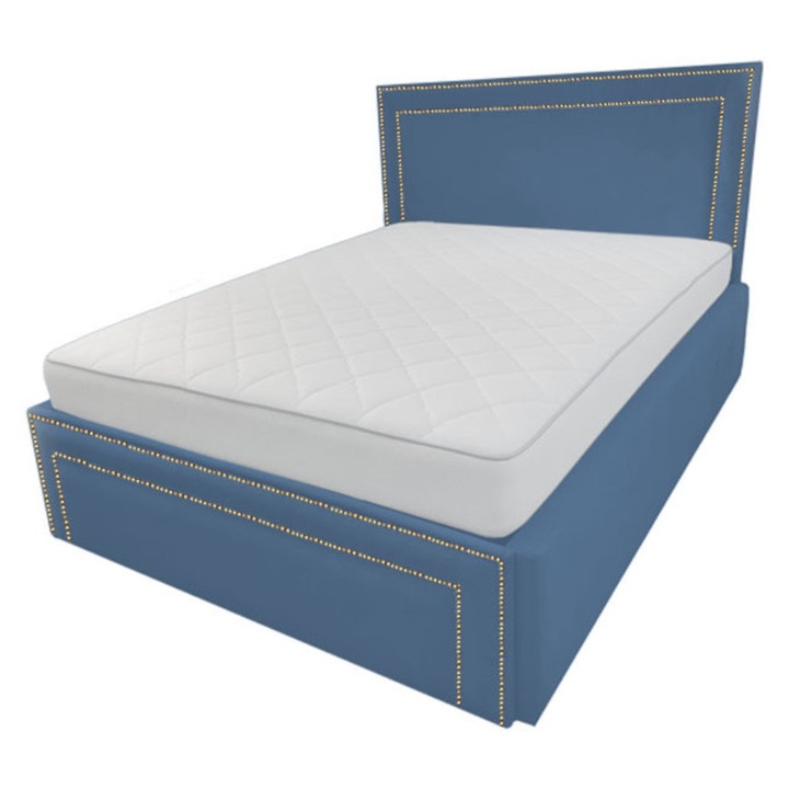 Pat tapitat Old Money, 180/200 cm, gri albastrui 239, cu somiera metalica rabatabila si spatiu de depozitare