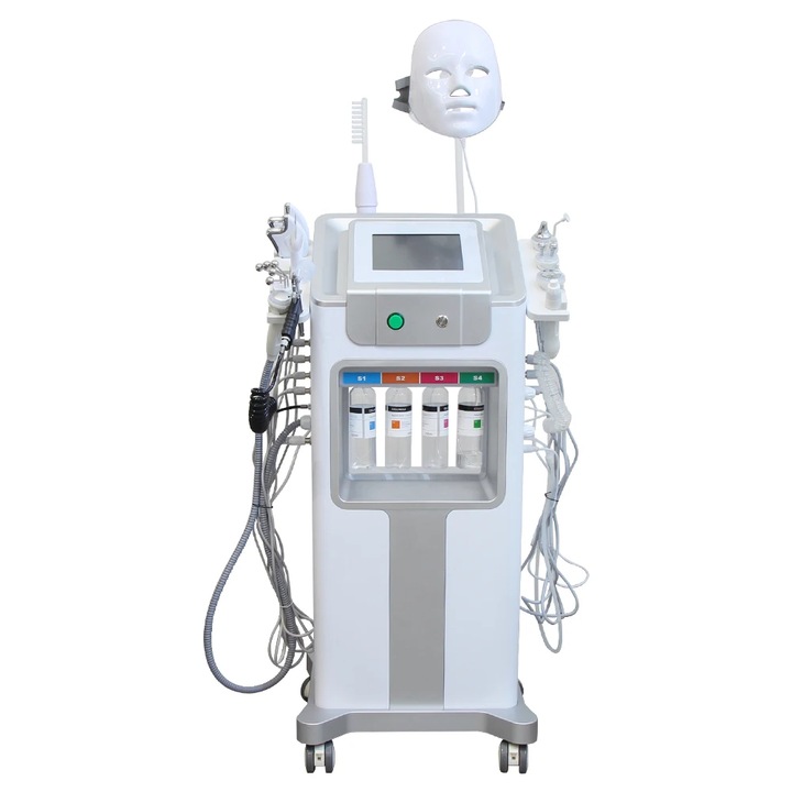 Combina Cosmetica Hydrafacial, Crioterapie, Termoterapie, Ultrasunete, Radiofrecventa, Spatula Ultrasonica, Pistol de Oxigen, Electrostimulare, Guasha Lifting, Bubble Pen, High Frequency si Masca LED