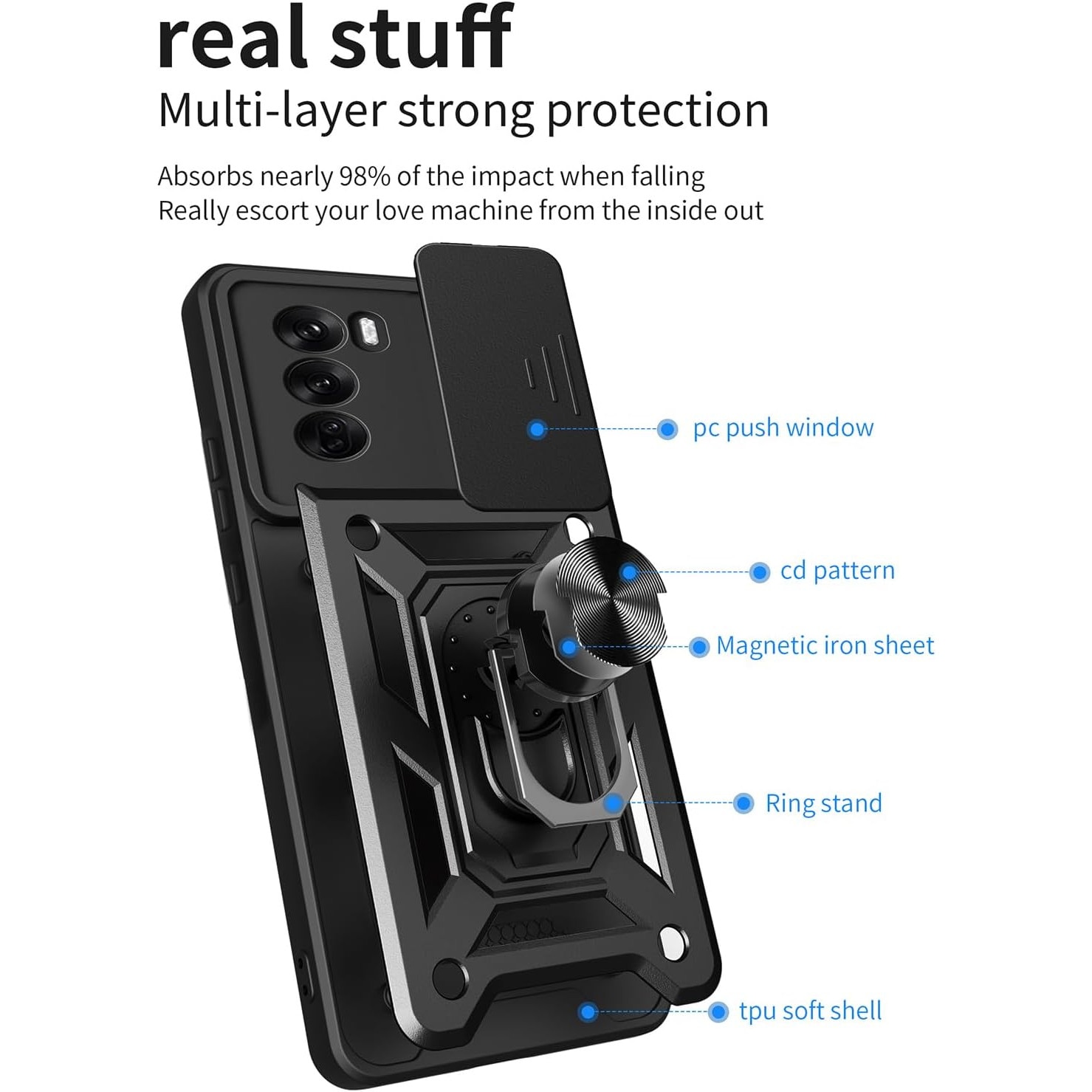 Husa pentru Xiaomi Redmi 15 4G, 5G Ring Armor Kickstand Tough Rugged Cover cu protectie camera, negru