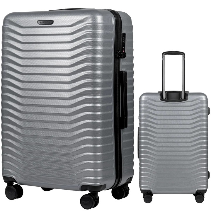 Куфар, 75.5x48x29.5см, 97Л, въртящи се колела, сребрист