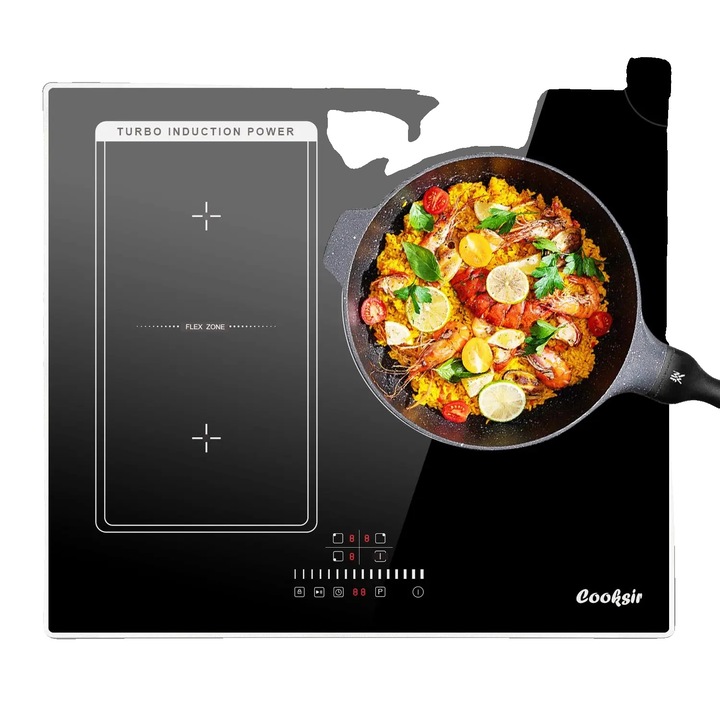 Elektromos főzőlap, 3 főzőzóna, érintőgombos vezérlés, fekete, 60x55cm