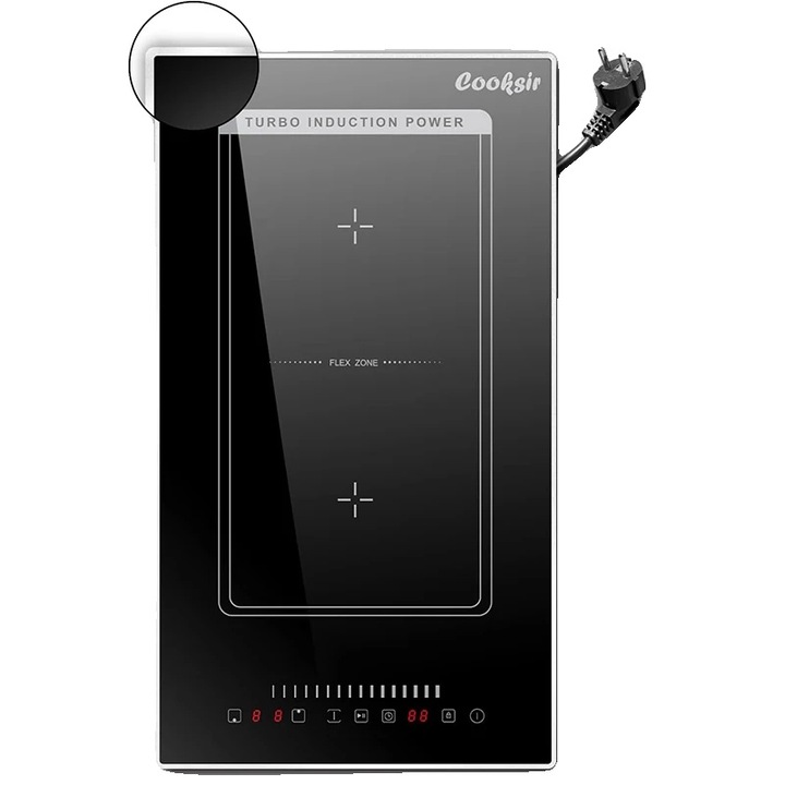 Elektromos főzőlap, két főzőzóna, érintésvezérlés, fekete, 520x290x61mm