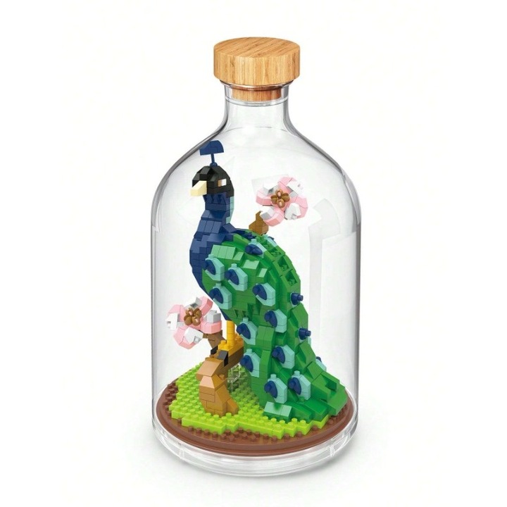 Set de Construit in Sticla, Flippy, 651 Piese, din Plastic, +14 Ani, 10 x 19.6 cm, Model Paun, Multicolor