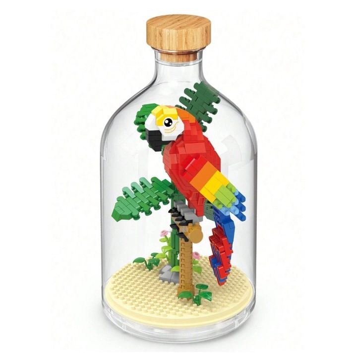 Set de Construit in Sticla, Flippy, 483 Piese, din Plastic, +14 Ani, 10 x 19.6 cm, Model Papagal, Multicolor