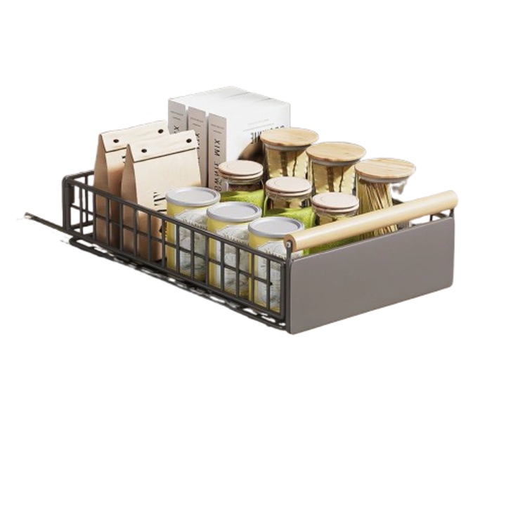 Organizator de cabinet, design pliabil, sertar extensibil, gri, S