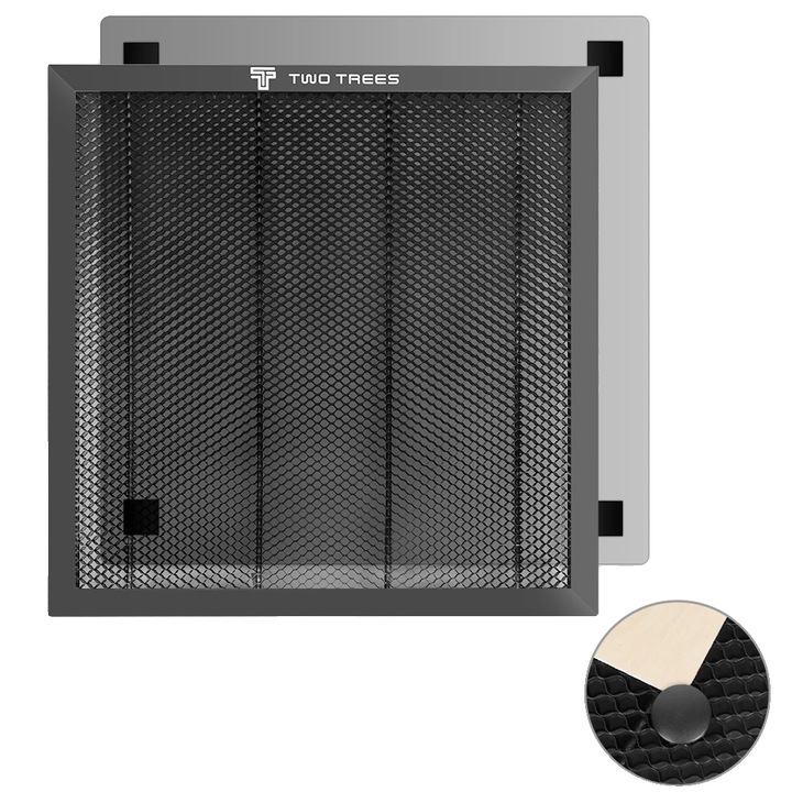 Banc de lucru pentru gravare laser, 400x400x22mm, design cu fagure, protectie metalica