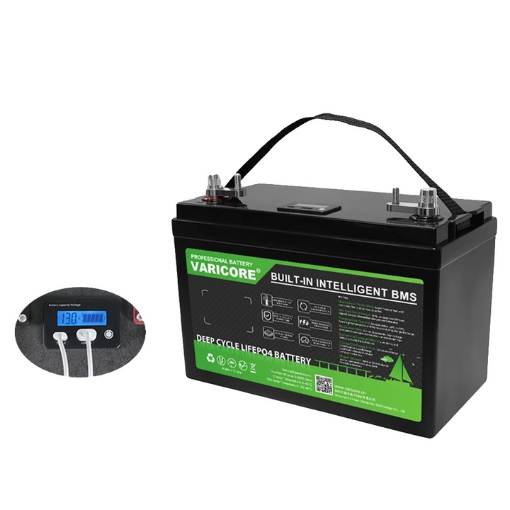 Батерия LiFePO4, 12.8V, 120Ah, размери 330x220x170mm, за соларна употреба, наличен комплект