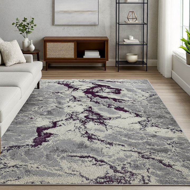 Covor LIVARIO 80 x 150 cm Buse Fulgerul Lila, Certificat Oeko, Densitate 2.1KG/m2, Grosime 10 mm, Numar noduri pe m2 29000, Hol, Living