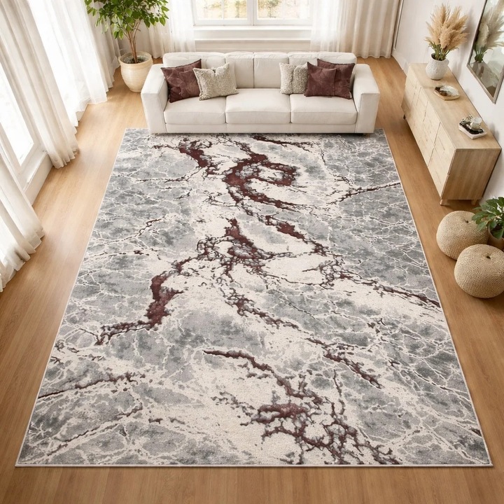 Covor LIVARIO 125 x 200 cm Buse Fulgerul Maro, Certificat Oeko, Densitate 2.1KG/m2, Grosime 10 mm, Numar noduri pe m2 29000, Hol, Living, Dormitor