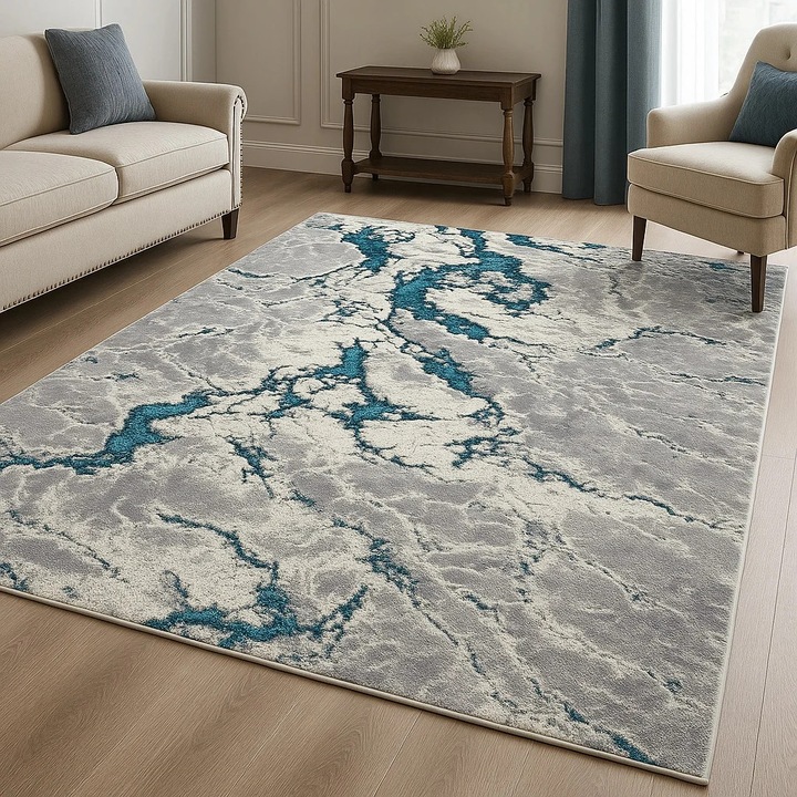 Килим LIVARIO 300 x 400 см Тюркоазена мълния, Oeko сертификат, Плътност 2.1KG/м2, Дебелина 10 мм, Брой възли на м2 29000, Коридор, Всекидневна, Спалня