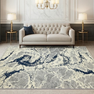 Covor LIVARIO 80 x 150 cm Buse Fulgerul Albastru Regal, Certificat Oeko, Densitate 2.1KG/m2, Grosime 10 mm, Numar noduri pe m2 29000, Hol, Living, Dormitor