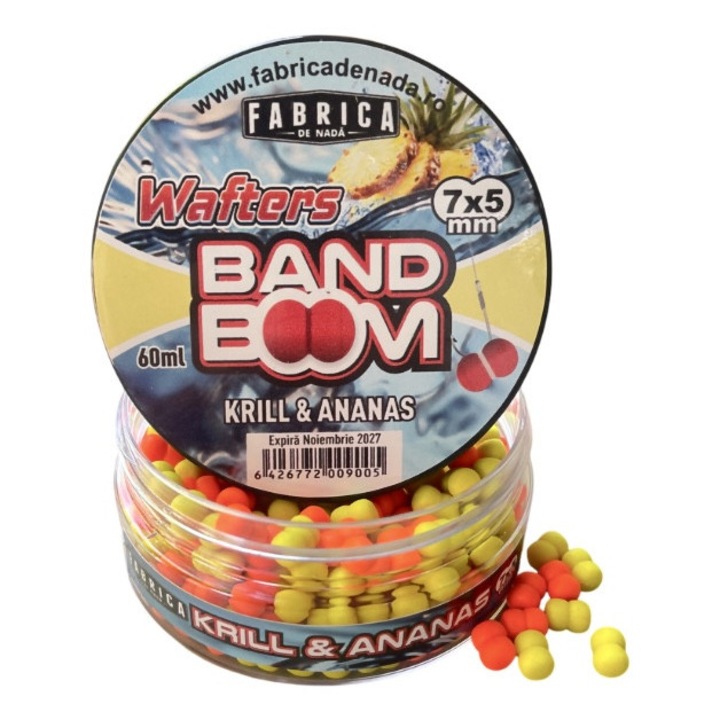 Horogcsali Band-Boom 7x5 mm Krill & Ananász, Etetőanyag Gyár, szett, többszínű