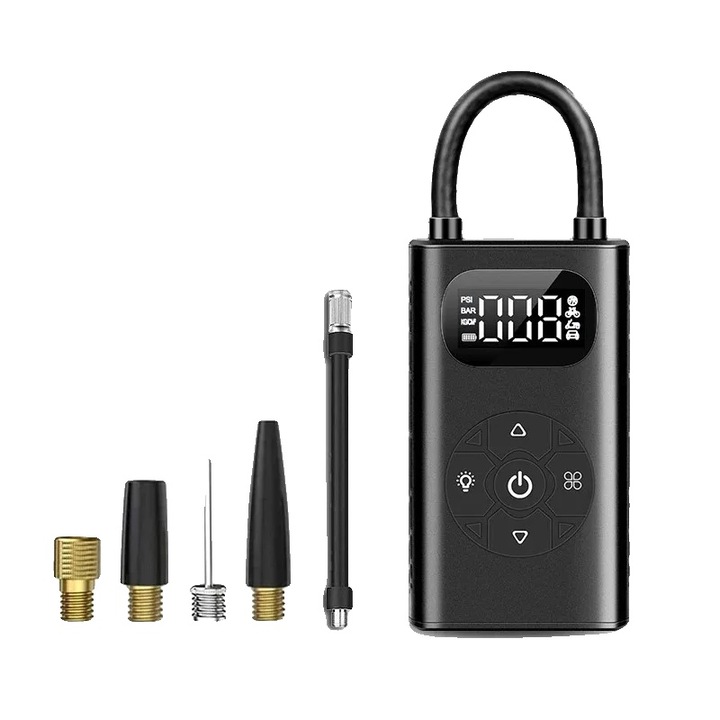 Compresor de aer portabil, capacitate mare de presiune, utilizare multifunctionala, alb, alimentat cu baterii, 17x11x6cm