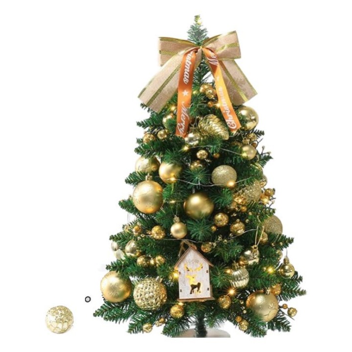 Brad de Craciun Mini, AlisVas-store, Artificial, 60 cm, Ornamente Aurii, Set Decoratiune pentru Casa si Birou