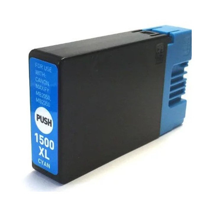 Kompatibilis tintapatron PGI-1500XL, PGI1500XL, ciánkék, 12 ml, CANON MAXIFY MB 2050, MAXIFY MB 2150, MAXIFY MB 2155, MAXIFY MB 2350, MAXIFY MB 2750, MAXIFY MB 2755 nyomtatókhoz