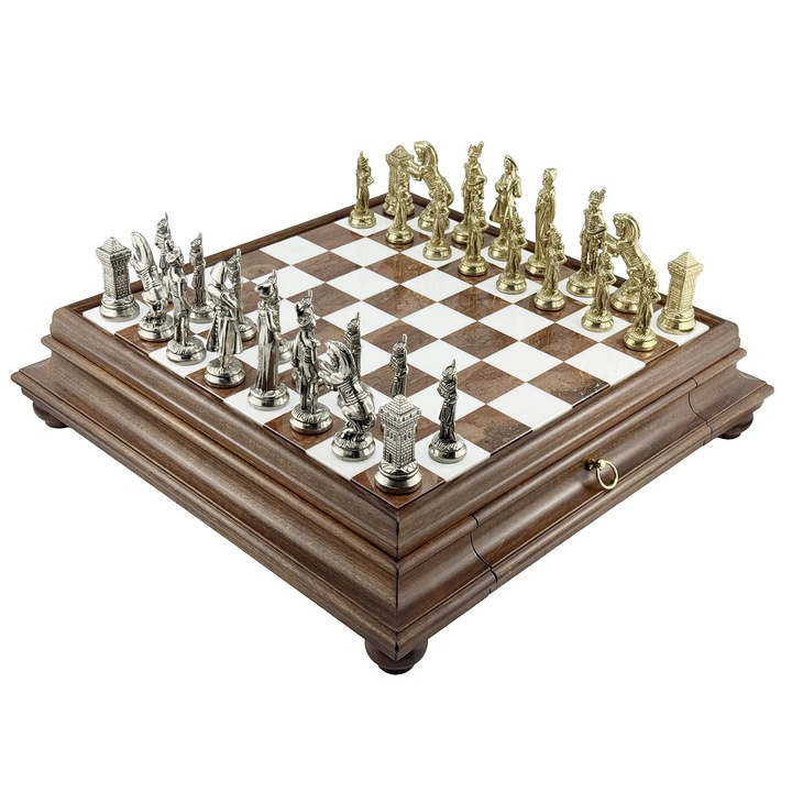 Set de sah Italfama Napaleone, 47x47cm, figuri din marmura si metal, 10cm inaltime rege, 2.72kg