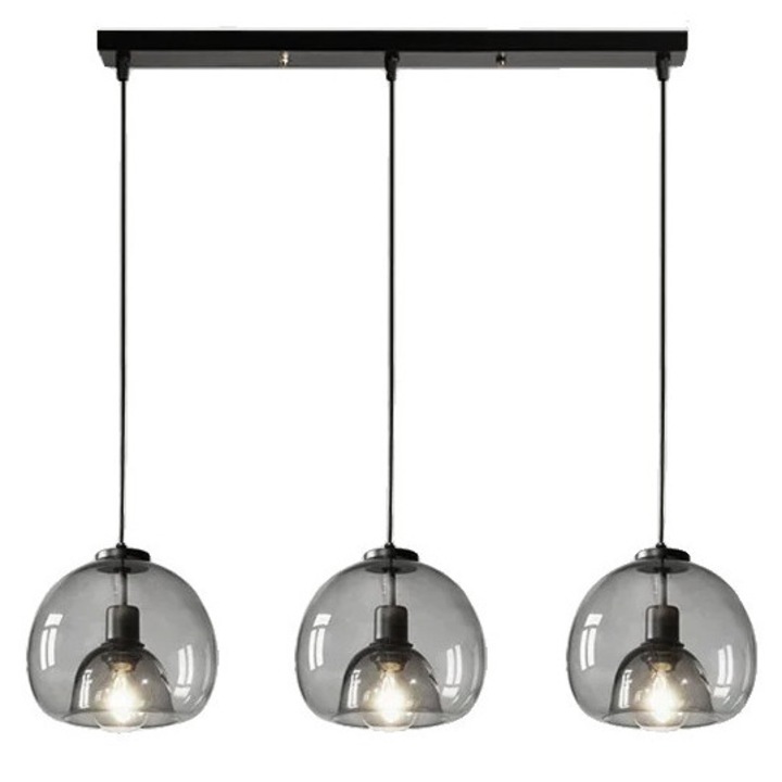 Pendul modernn, fier+sticla, negru+fumuriu/transparent, soclu E27, 90-260V, 10-15mp