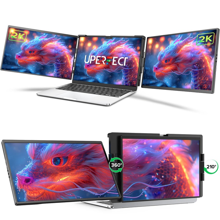 Extensie ecran laptop, Monitor triplu 35, 6 cm, 2K 2560×1440 IPS, 16:10, 60 Hz Adaptive Sync, HDMI, Ecran mat, Difuzoare integrate, Negru