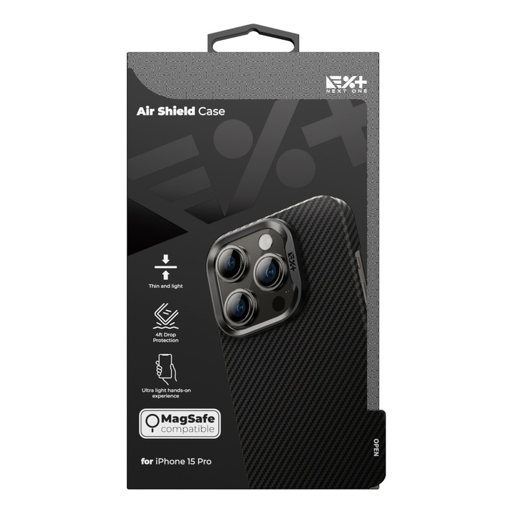 Husa telefon Next One Air Shield, aramida Kevlar 600D, protectie completa, design elegant, pentru iPhone 15 Pro