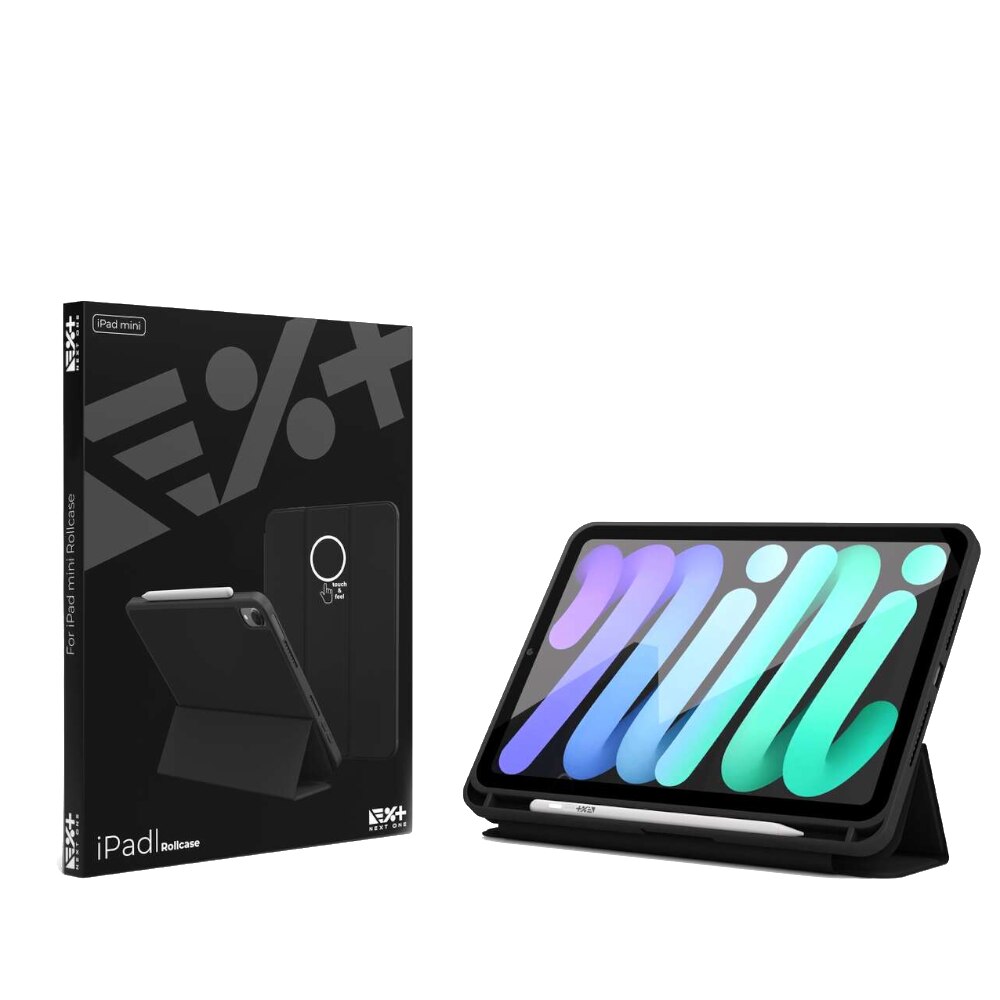 Husa tableta Next One pentru iPad Mini 6, neagra, cu suport pentru Apple Pencil, functie de suport