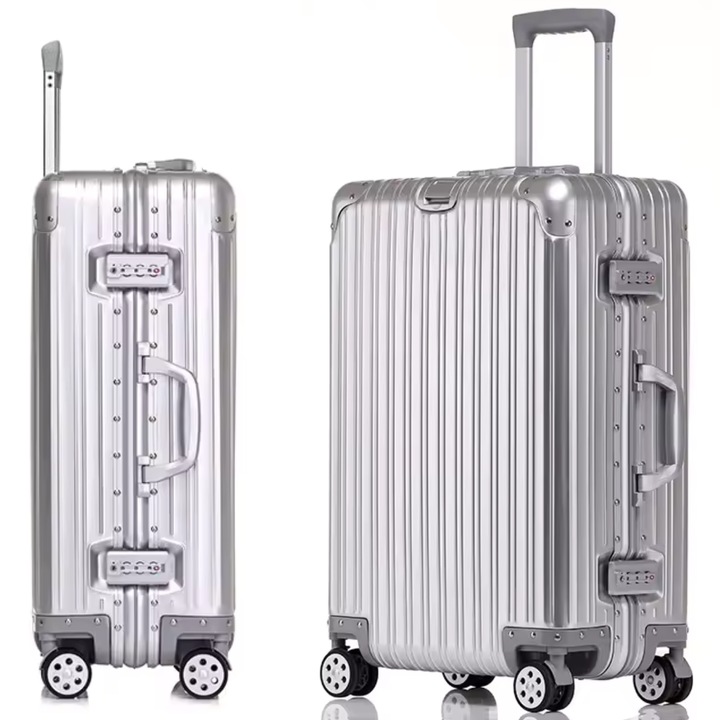 Alumínium kézipoggyász repülőgép utastérbe, 20 hüvelykes Dasbo® utazóbőrönd, repülőgép kézipoggyász, 4 db 360°-ban forgó kerék, TSA számzáras zár, könnyű és tartós, prémium design, teleszkópos fogantyú, szürke, 51x37x21 cm