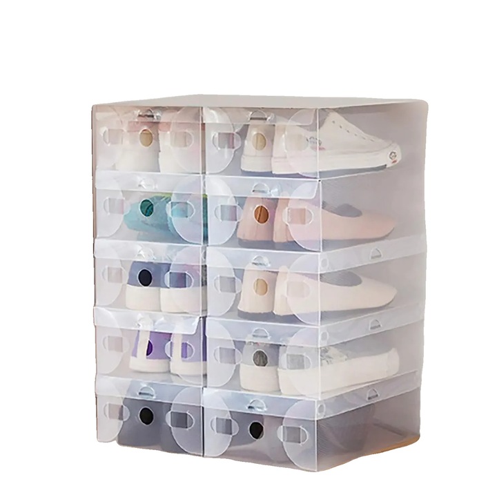 Set organizatoare incaltaminte, transparent, constructie durabila, design stivuibil