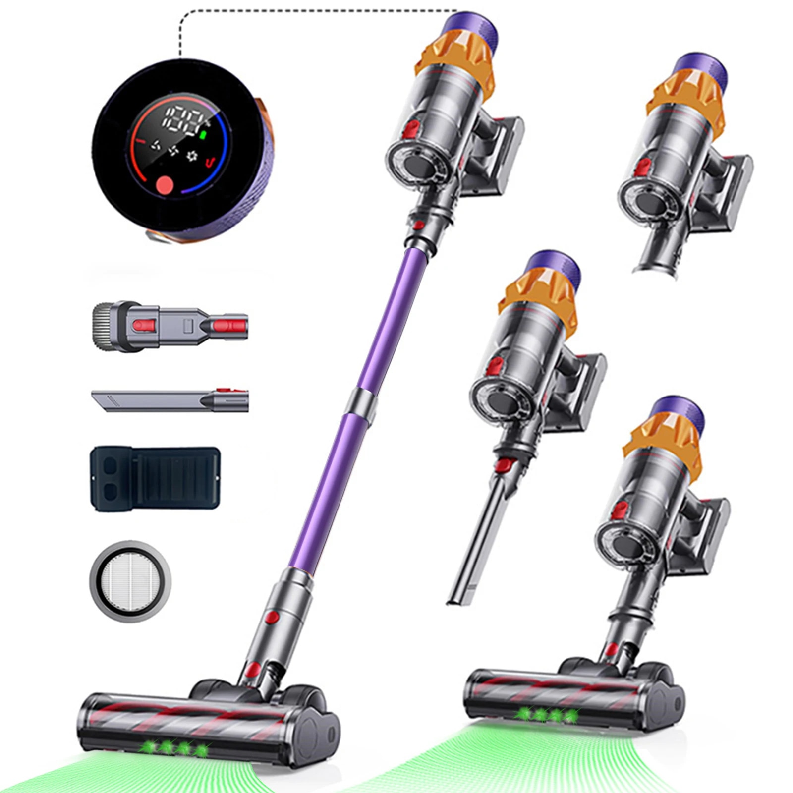 Aspirator fara fir, puternic, filtru HEPA, afisaj LCD, violet