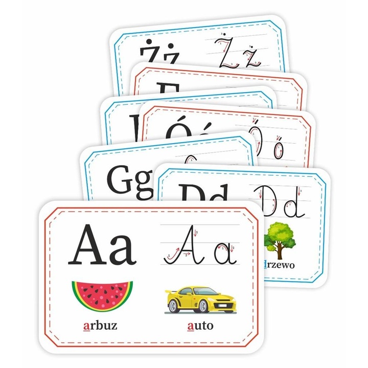 LearnHow oktatókártyák, lengyel ábécé, 32 színes kártya, 10x15cm