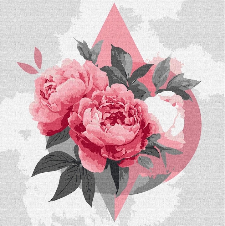 Set pictura pe numere, Ideyka, Flori, 2 pensule, paleta de vopsele acrilice, panza 30x40cm