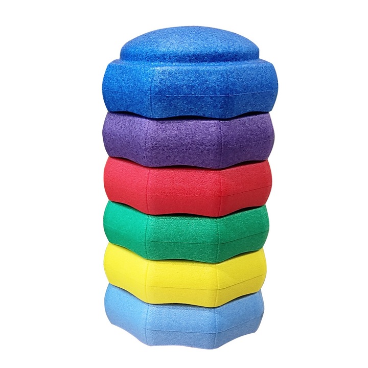 Egyensúlyozó játék, Flippy, Lépőkövek típusú, 6 darabos, habszivacsból, mozgáshoz, ugráláshoz, fogáshoz, 28 x 28 x 50 cm, 5. modell, többszínű
