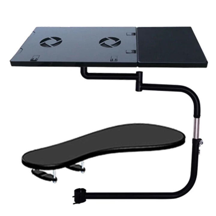 Suport tastatura, pentru bratul scaunului, prindere cu clema, cu mouse pad, pentru laptop si tastatura, negru