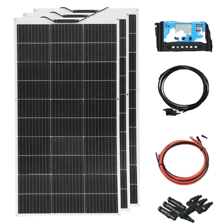 Гъвкав соларен панел, 300W, 12V, ефективност 24%, 975x550x2.5mm, комплект