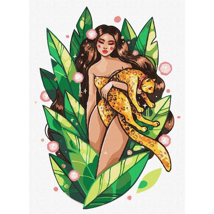 Set pictura pe numere, Ideyka, Shih Tzu stilizat, 30x40cm, 3 pensule, culori acrilice eco