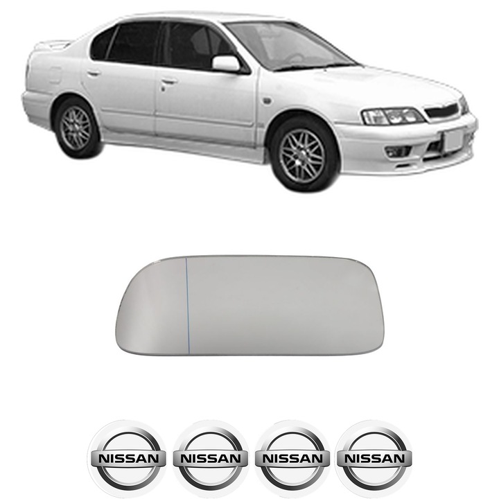 Sticla oglinda exterioara Stanga NISSAN PRIMERA Hatchback (P11) din 1996 - 2002, auto, fara incalzire, Cri-Flo, 4 stickere auto NISSAN