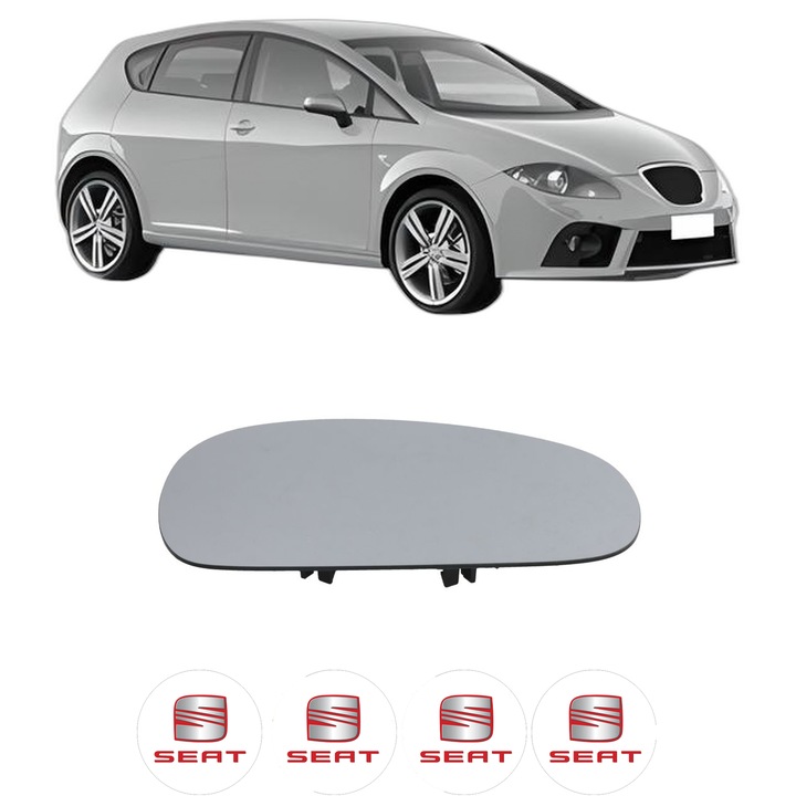 Sticla oglinda exterioara Dreapta SEAT LEON (1P1) din 2005 - 2013, auto, cu incalzire, Cri-Flo, 4 stickere auto SEAT
