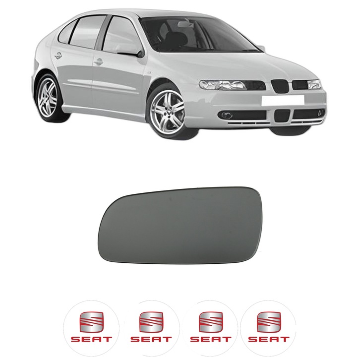 Sticla oglinda exterioara Stanga SEAT LEON (1M1) din 1999 - 2006, auto, fara incalzire, Cri-Flo, 4 stickere auto SEAT