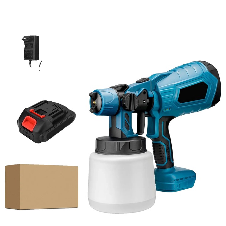 Pistol de vopsit electric, cu 2 acumulatori, design fara fir, capacitate 1000ml, viteza 38000RPM