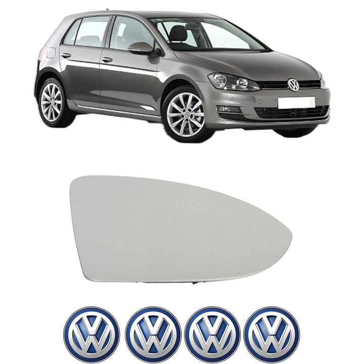 Sticla oglinda exterioara Dreapta VW GOLF VII (5G1, BQ1, BE1, BE2) din 2012 - 2021, auto, cu incalzire, Cri-Flo, 4 stickere auto VW