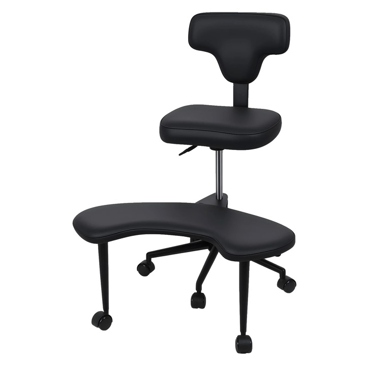 Scaun birou ergonomic, Piele ecologica, Negru, 81x73x80-91 cm